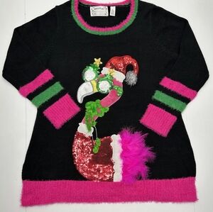 **Gaudy Embellished Pink Flamingo Christmas Sweater Size 1X